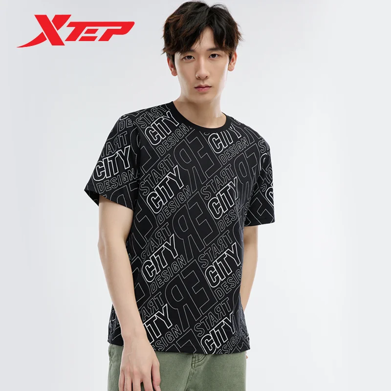 Xtep 남성용 반팔 니트 셔츠, 2022 여름, 부드럽고 편안한 남성 티셔츠, 통기성 야외 상의 978229010104